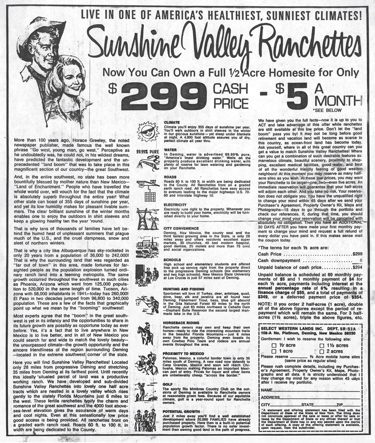 1960s real estate development advertisement in a midwestern newspaper, advertising amenities that are still nowhere to be found.