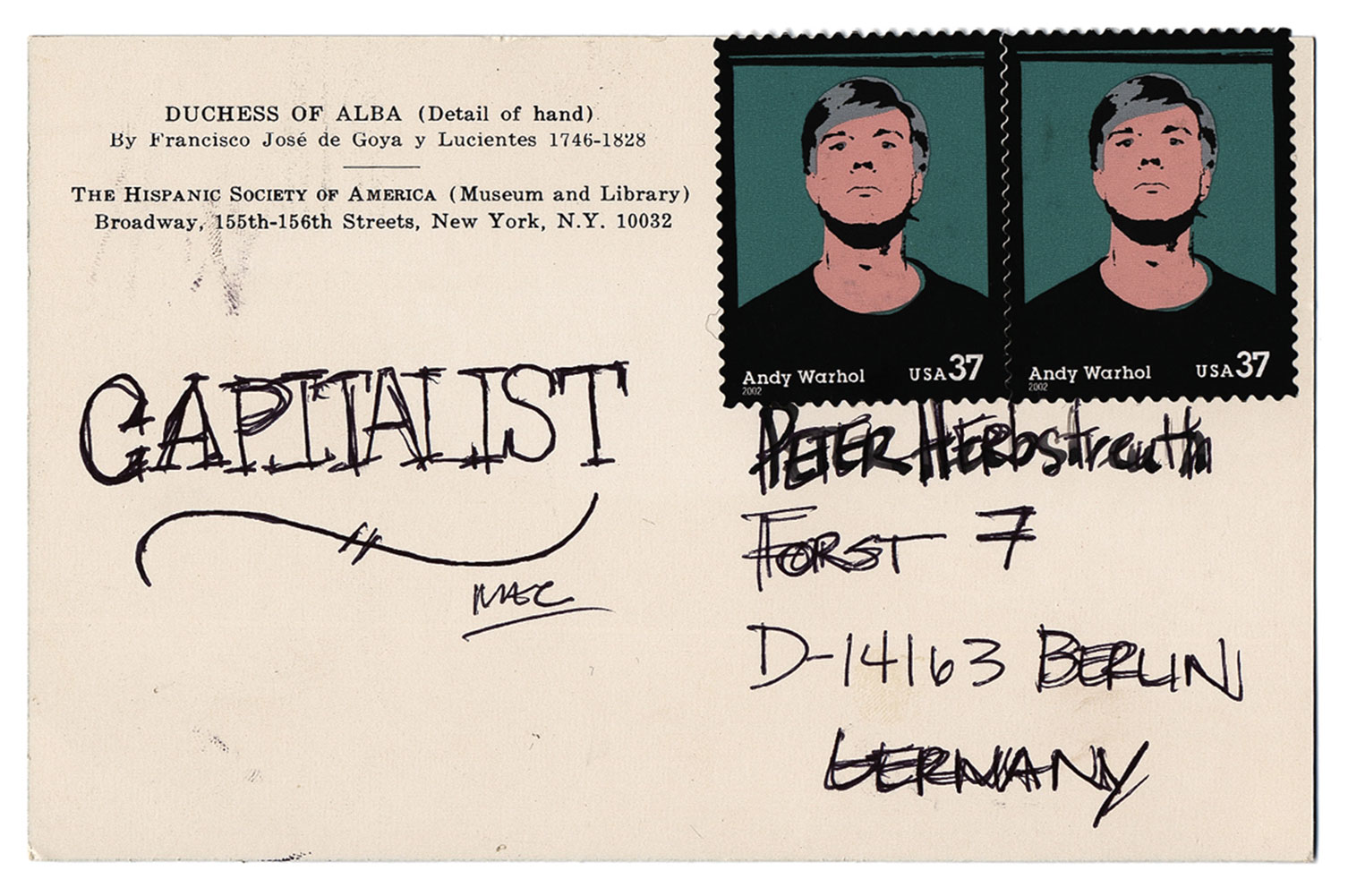 Postcard addressed to Peter Herbstreuth, the word 