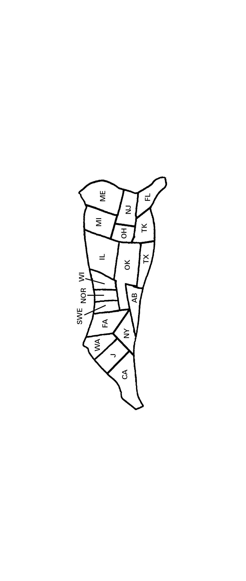A bookmark by Brian McMullen titled “Fictional Steaks: Prime Cuts,” depicting steak cuts in the style of a U.S. States map.