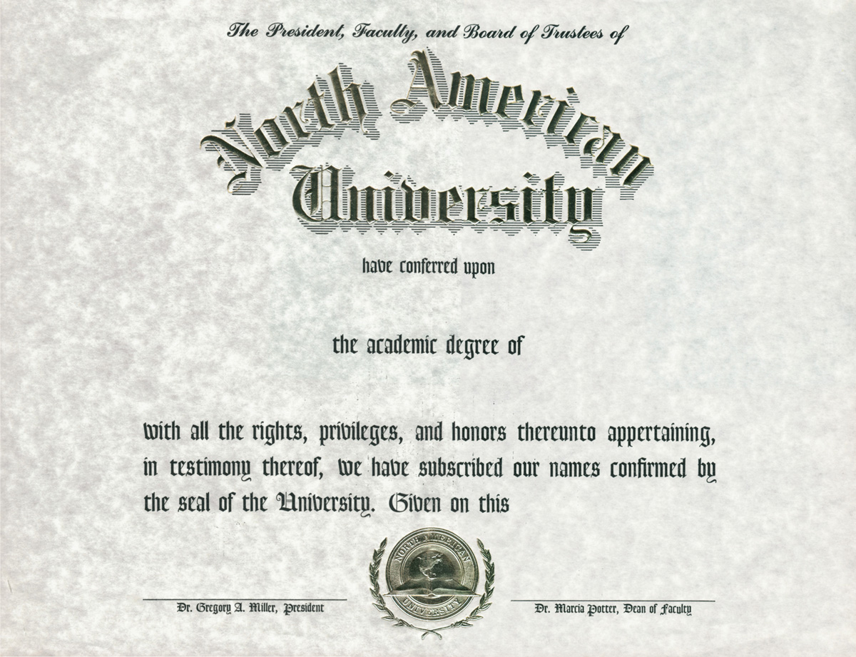A fake diploma from North American University.