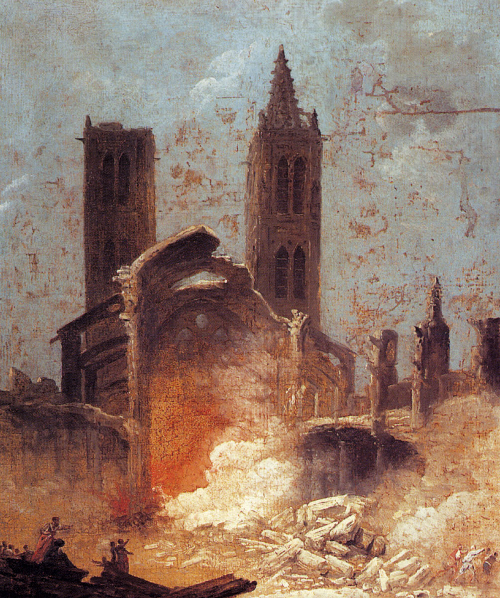 Hubert Robert’s 1800 painting titled “Demolition of St. Jean en Grève.” 