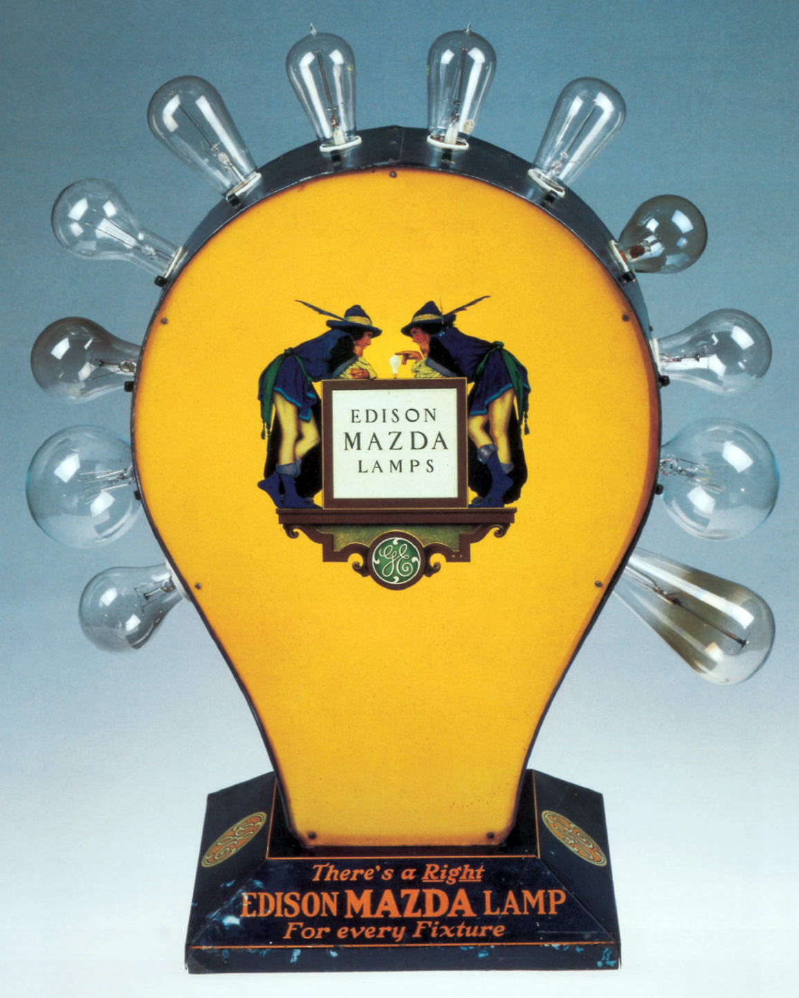 A display designed by Maxfield Parrish for General Electric, circa nineteen twenty five. Displays such as this were used in hardware stores for customers to test their bulbs before purchasing.