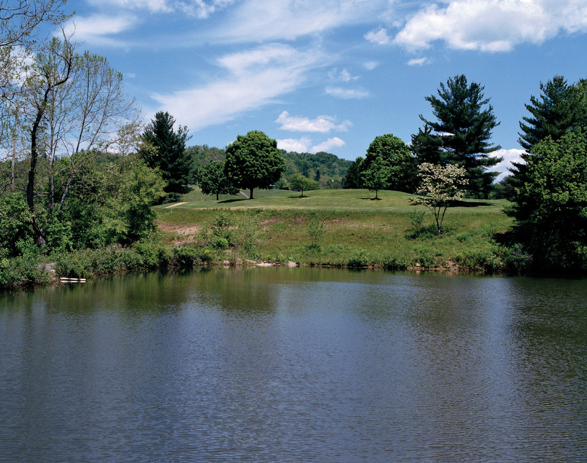 A photograph of a landscape depicting mine reclamation at Pete Dye Golf Course, Clarksburg, West Virginia.