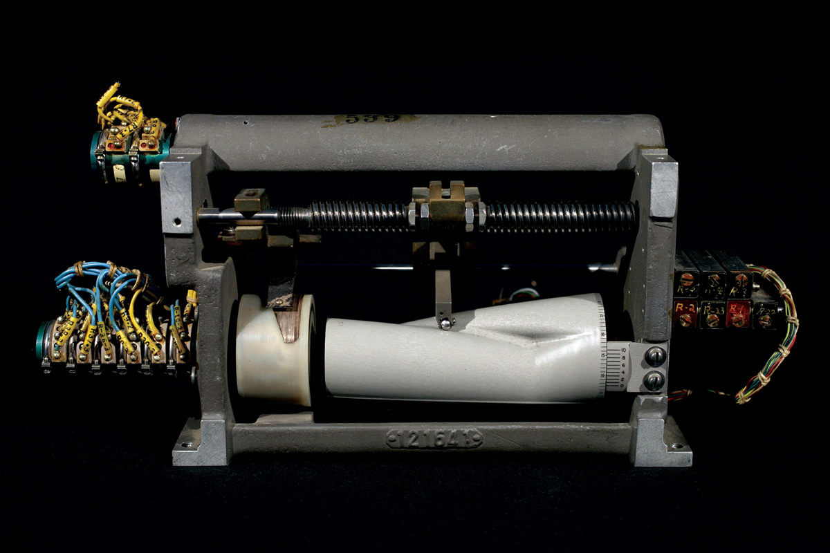 A photograph of a Fairchild Controls' four-inch cam read-only-memory, no date.