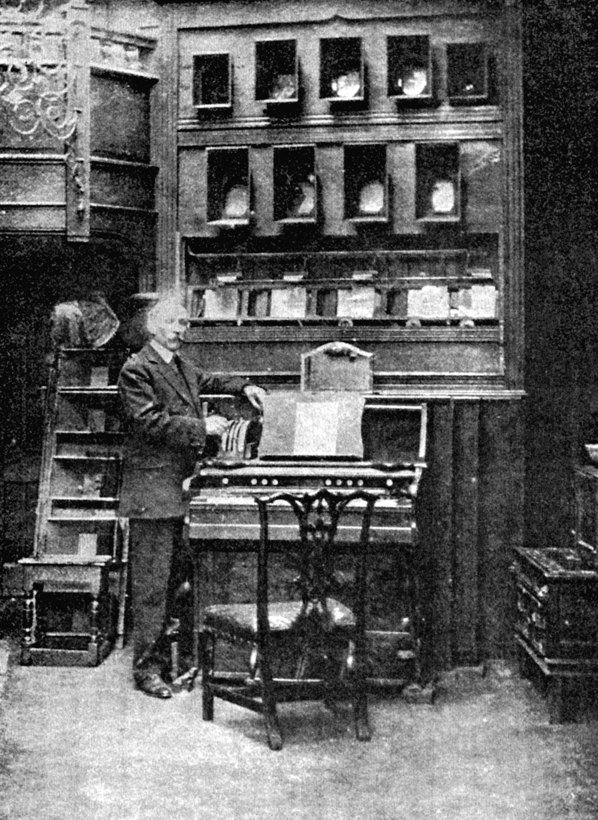 An eighteen ninety three photograph of Alexander Rimington and his Colour Organ.