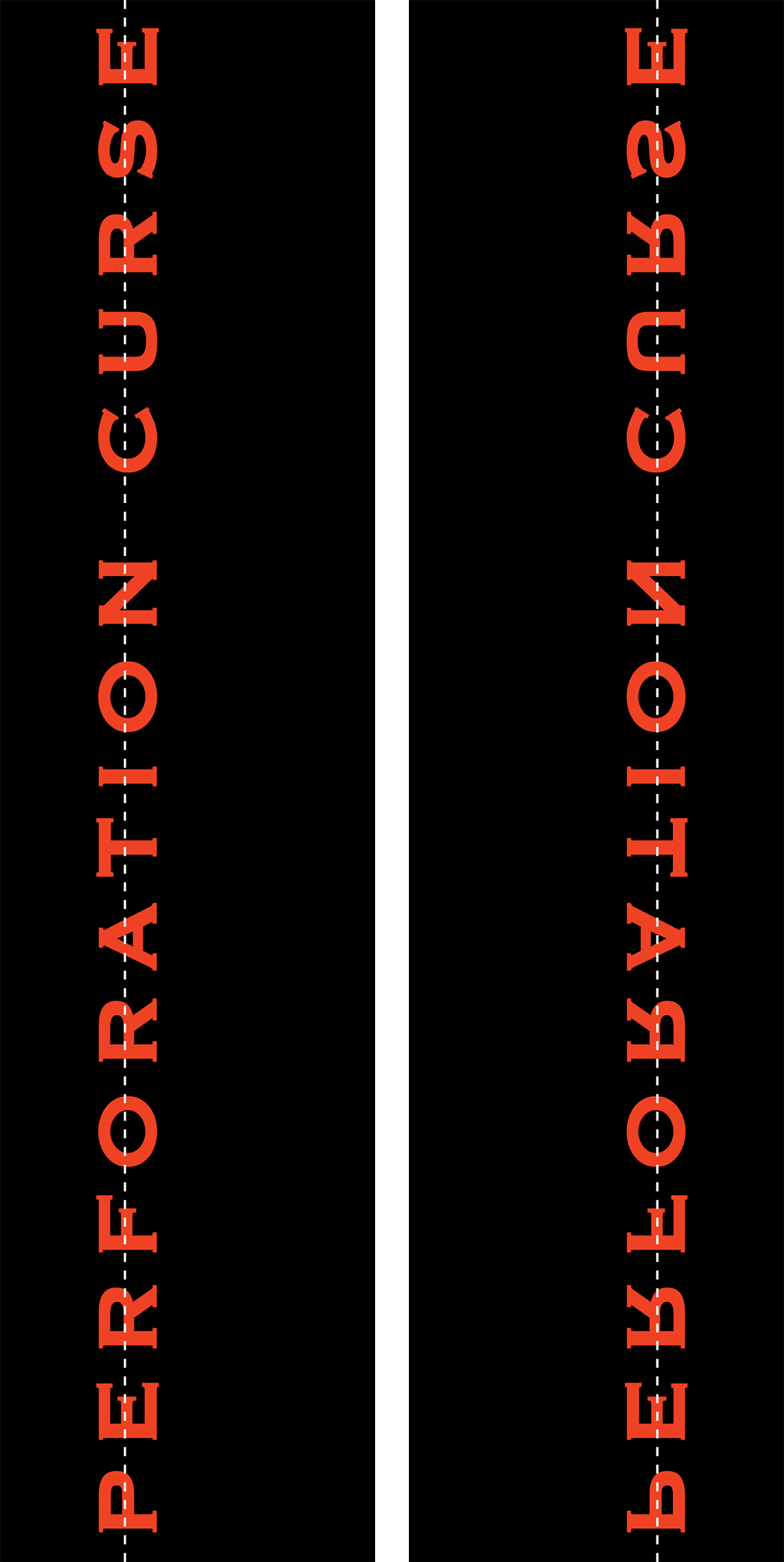 The front of the issue’s bookmark with the words “Perforation Curse” printed in red on a black background along the perforation line. The back of the issue’s bookmark reads: “Perforation Curse” printed in red on a black background, in mirror reverse, along the perforation line.