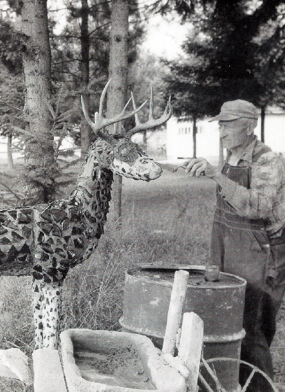 A photograph of Fred Smith, creator of the fantastical Wisconsin Concrete Park, circa nineteen sixty.