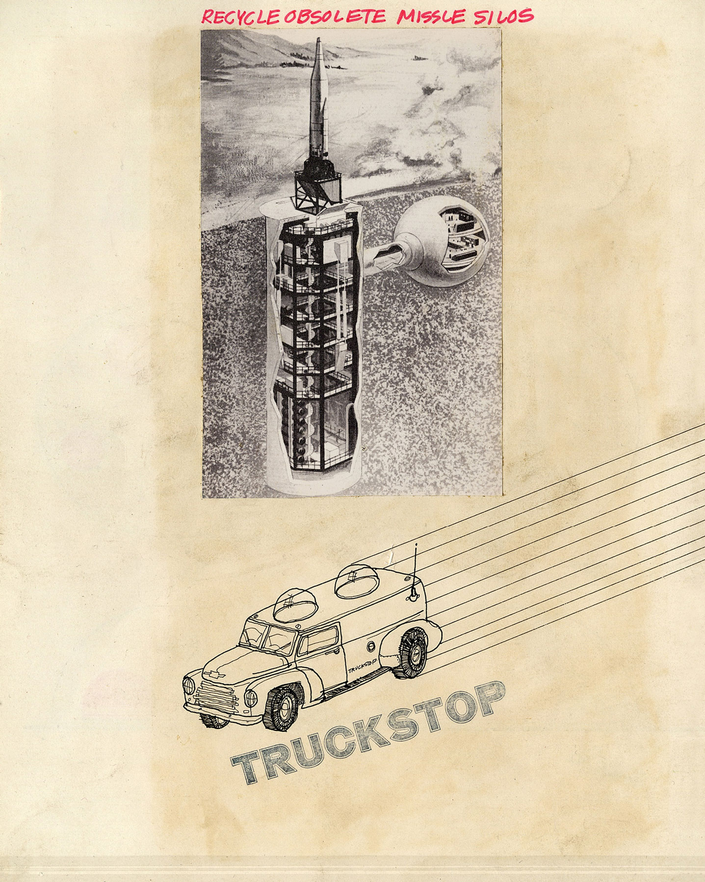 Ant Farm’s circa nineteen seventy-one drawing titled “Truckstop Network.”