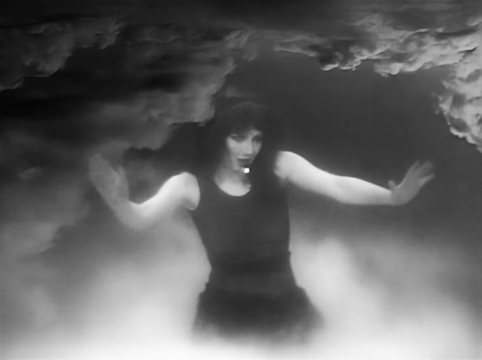A 1979 photograph of dry-ice smoke effects used in Kate Bush's performance of 
