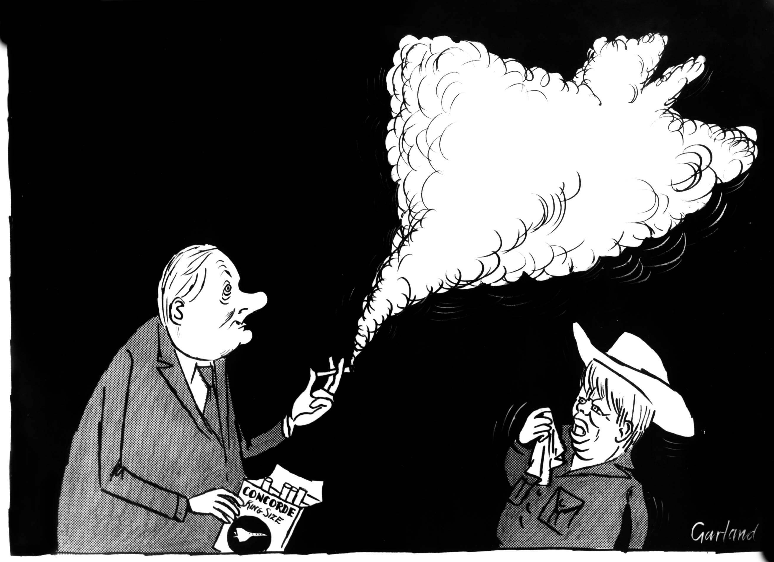A 1977 cartoon showing smoke from a cigarette as a gaseous cloud. 