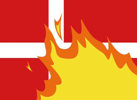 A 2007 animated version of the Danish flag on fire by the artist Superflex. 