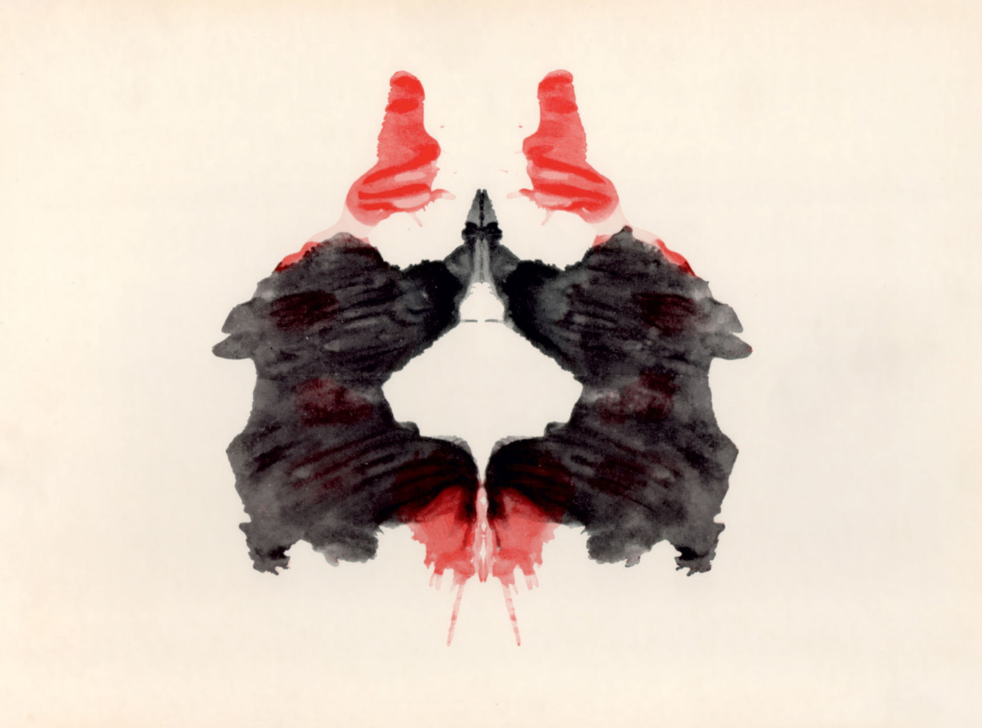 A psychological test titled “Rorschach plate number 2,” featuring an inkblot on paper.