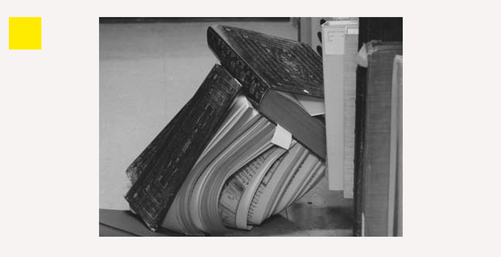 A photograph of toppled books at the University of California Riverside Library in the aftermath of an earthquake on 28 June 1992.