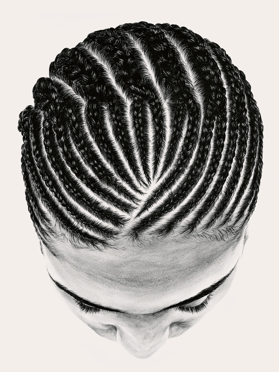 Artist So Yoon Lym’s acrylic-on-paper image of cornrows, circa two thousand nine to two thousand ten, titled “Quay.”