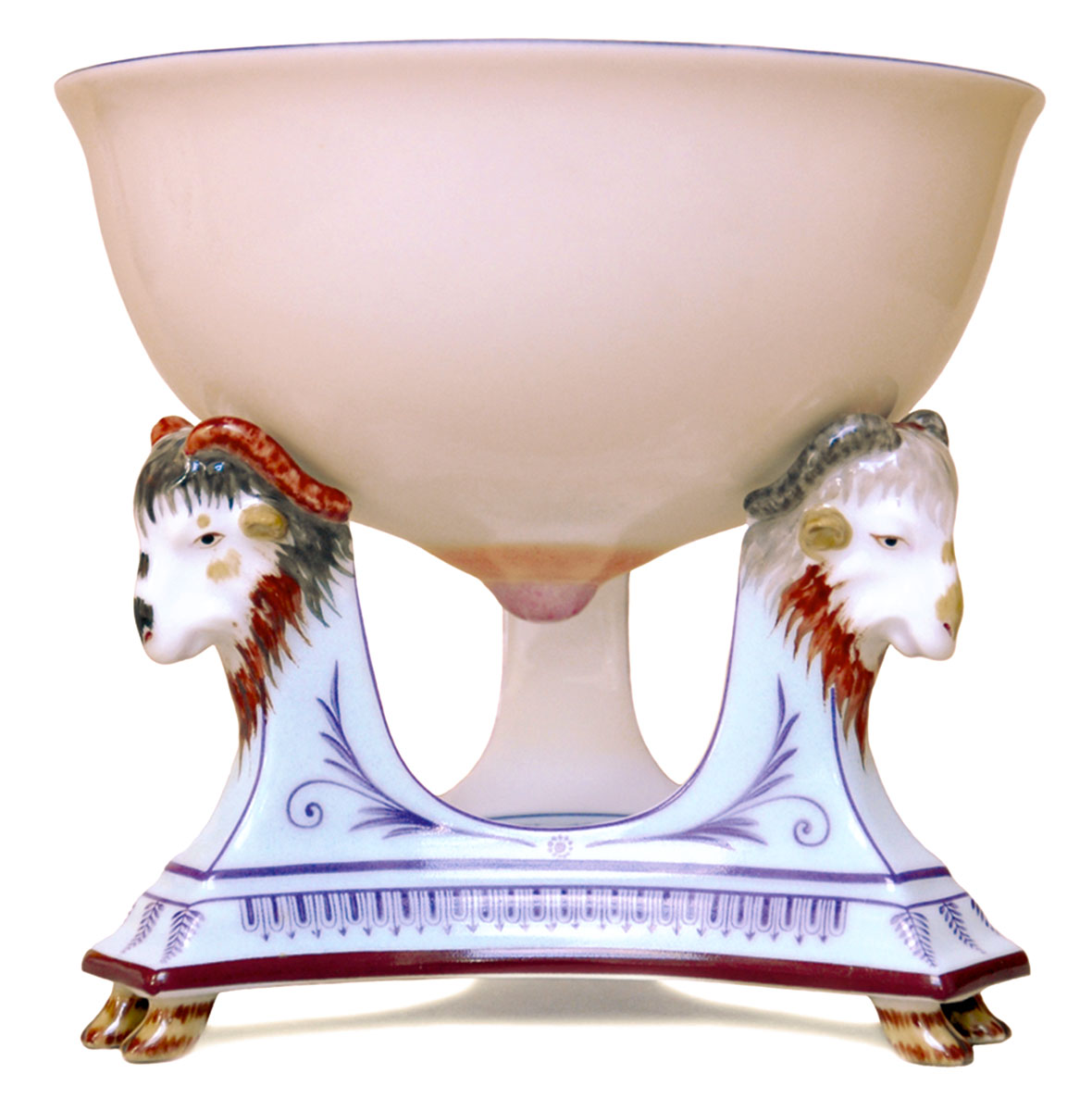 A photograph of a replica of the Sèvres “breast cup,” which was designed by Jean-Jacques Lagrenée for the Queen’s Dairy at Rambouillet, circa seventeen eighty-six to seventeen eighty-seven.
