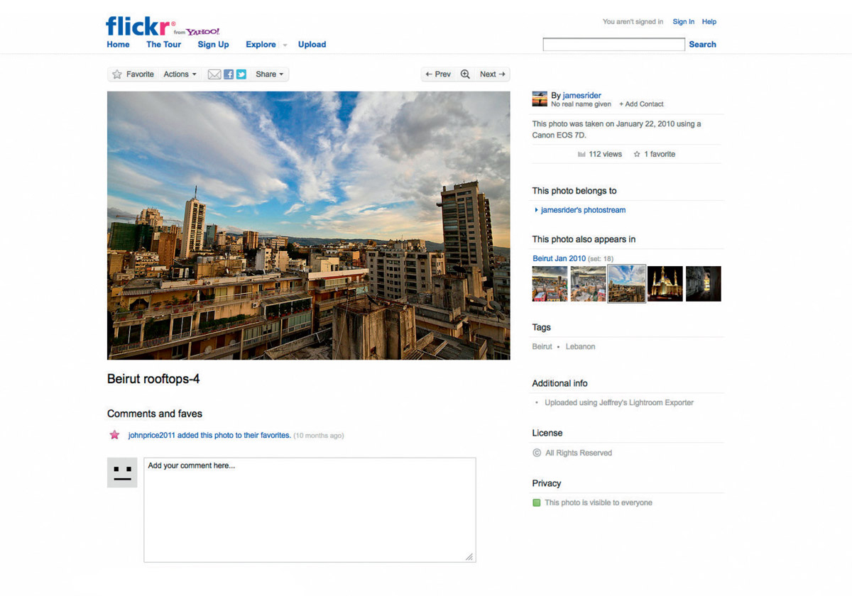 A screenshot of a photograph of the Beirut skyline on Flickr. 