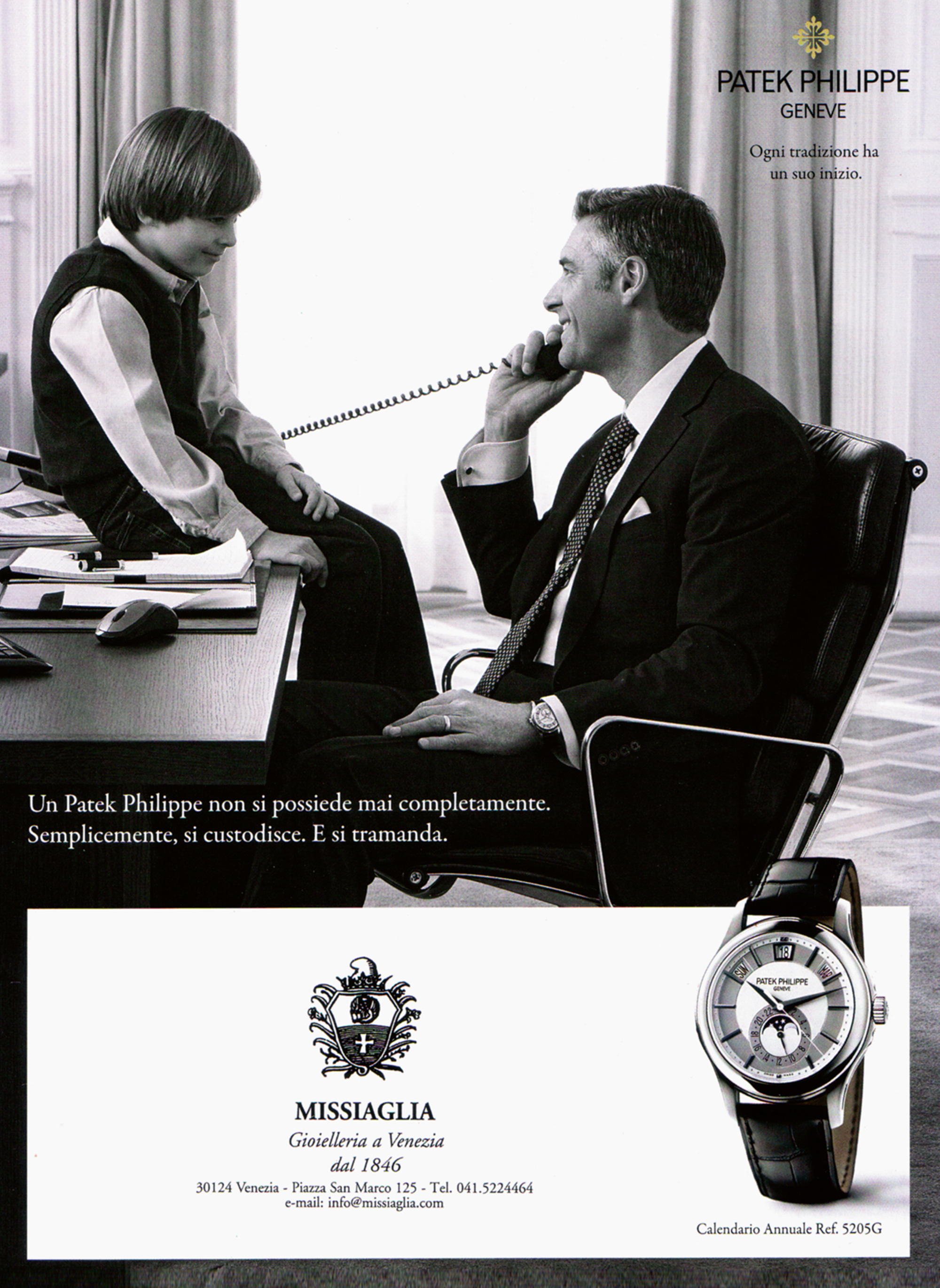 An advertisement for Patek Philippe depicting a father and son. 