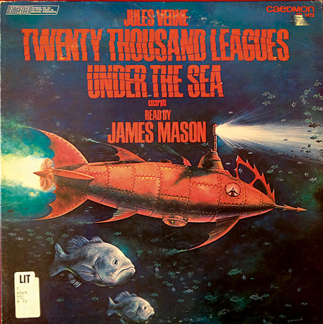The cover of an LP featuring Jules Verne’s “20,000 Leagues Under the Sea” read by James Mason.