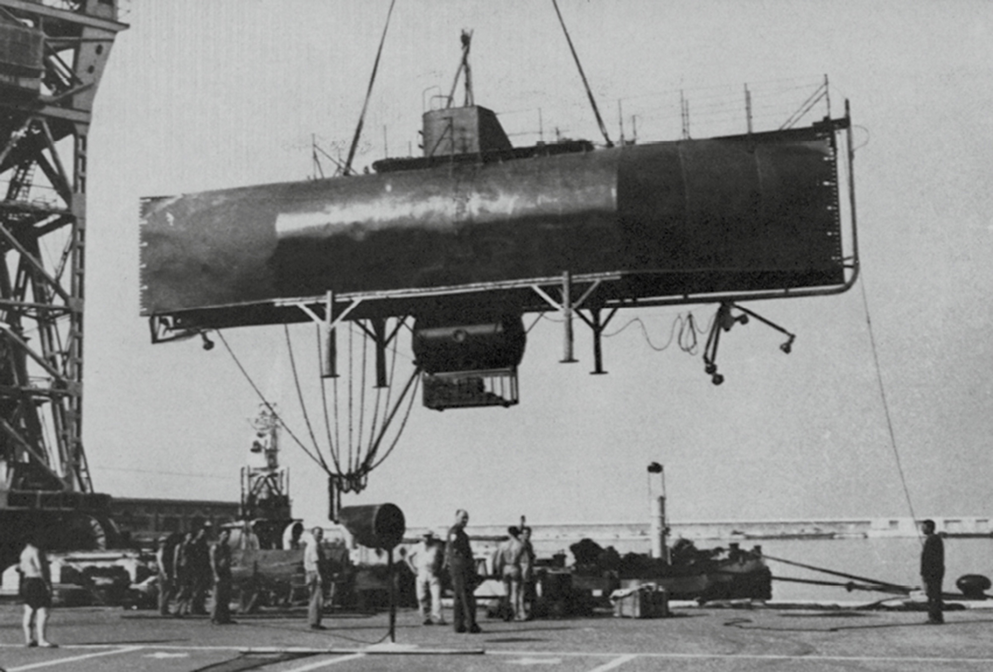 A photograph of Aquarius two awaiting tests at Marseille in the summer of nineteen fifty-nine.