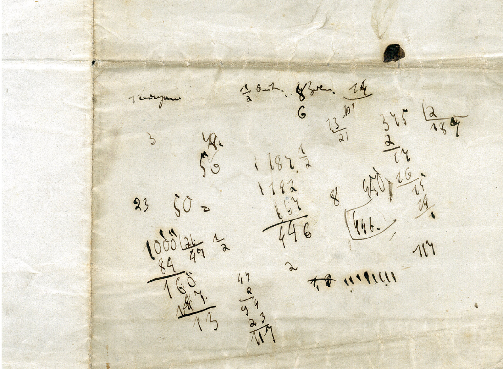 A postcard depicting a page of calculations scribbled on a piece of paper.