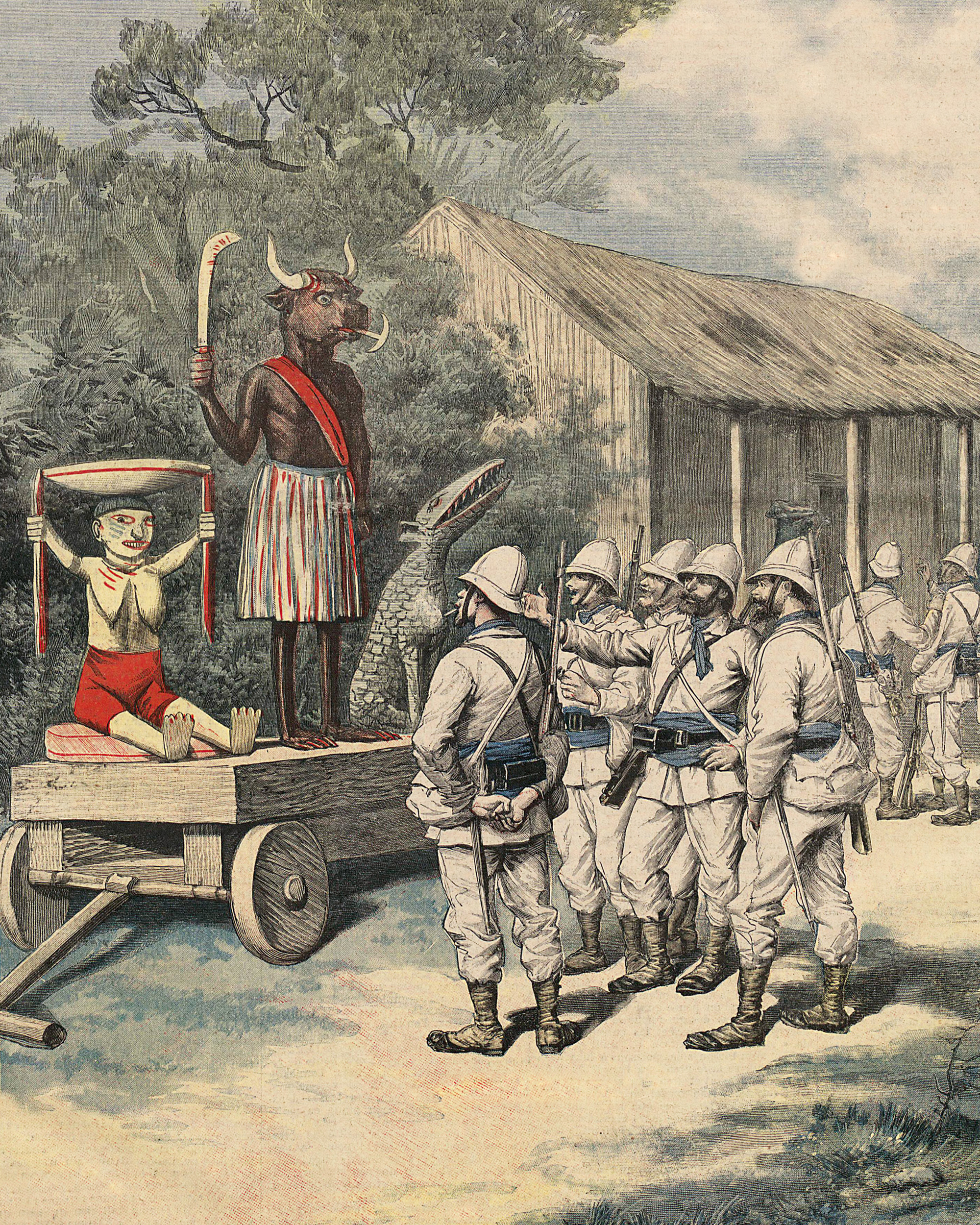 An Illustration from “Le Petit Journal: Supplément Illustré,” 26 November eighteen ninety-two depicting French soldiers at Cana examining captured Dahomean bocio. Unlike the statues taken from Abomey, these were destroyed. 