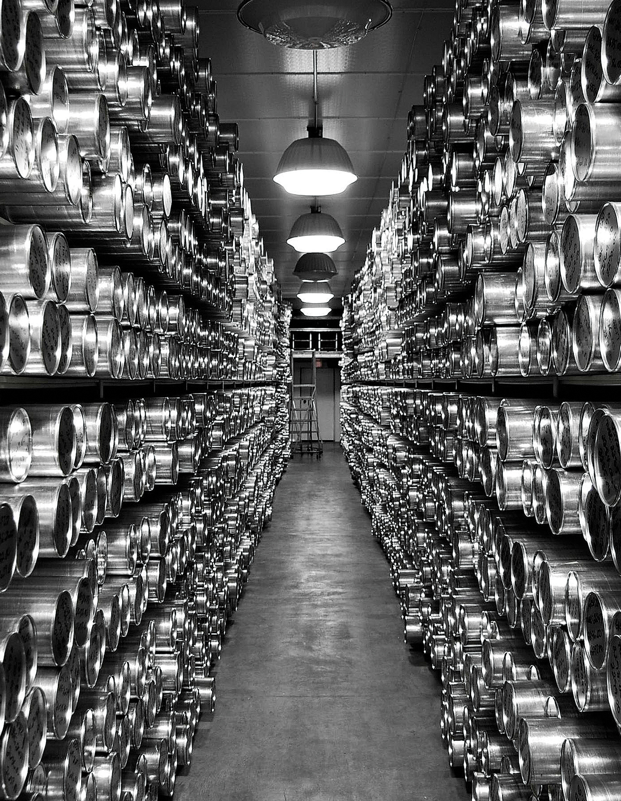 A photograph of the main archive freezer at the US National Ice Core Laboratory, Lakewood, Colorado.