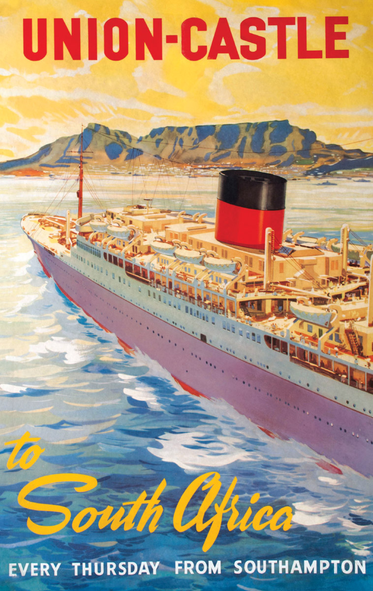 A nineteen forty eight poster of a ship approaching land with text that reads 