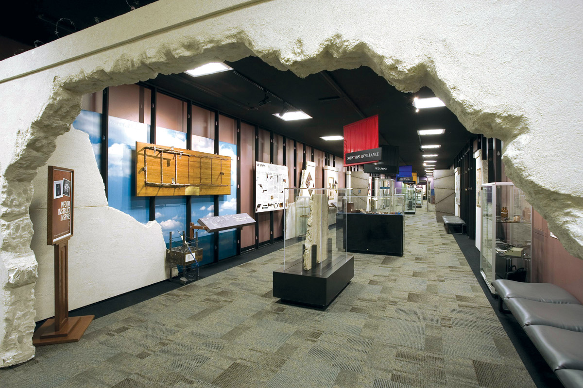 A photograph of the Cold War Gallery at the Central Intelligence Agency Museum.