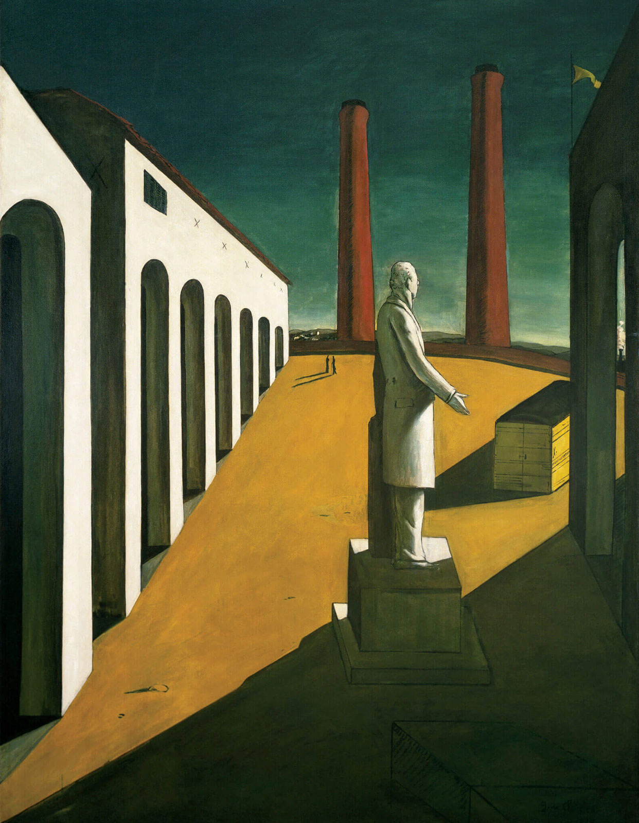Giorgio de Chirico’s nineteen fourteen oil painting entitled “The Enigma of a Day”