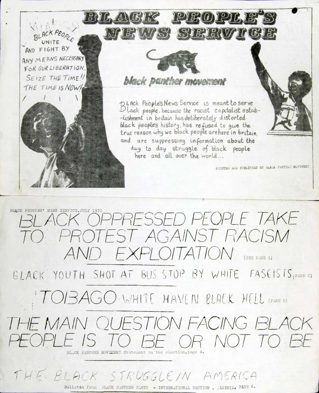 Black People’s News Service, published by the British Black Panther Party, July 1970.