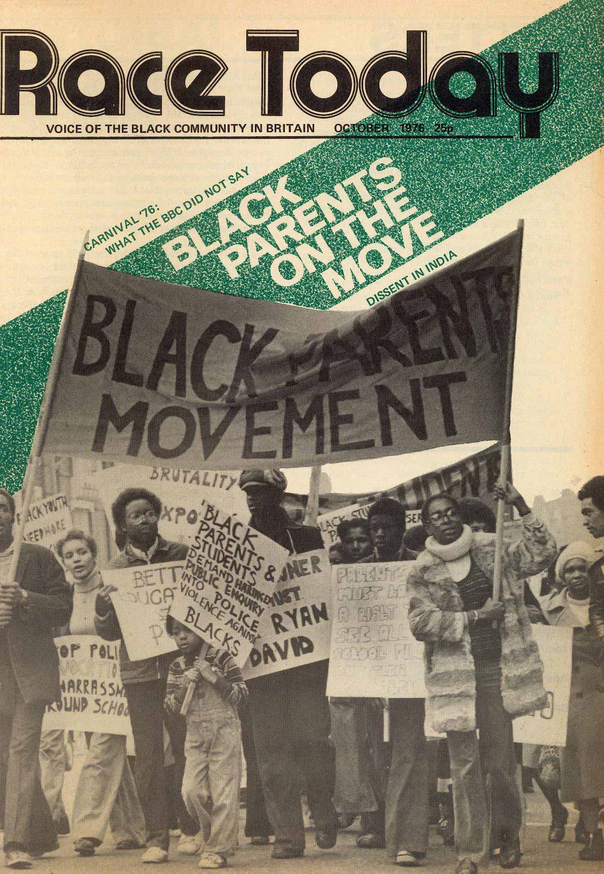 <em>Race Today</em>, October 1976. Darcus Howe was the editor of the magazine from January 1974 to December 1984. Image George Padmore Institute.