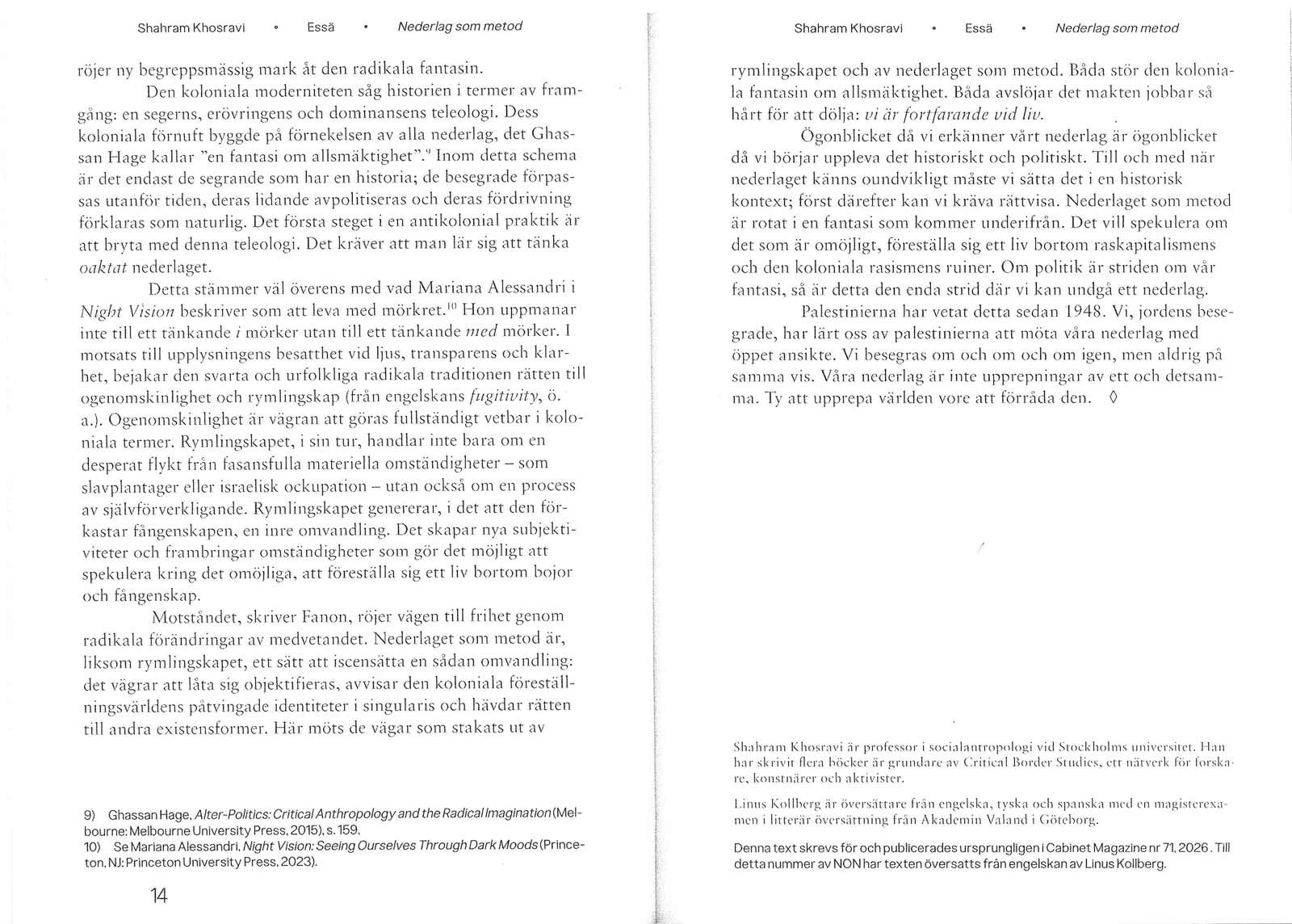 A scan of the Swedish translation of Shahram Khosravi’s article.