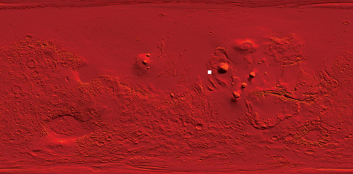 NASA satellite image of the surface of Mars, on which Cabinet’s estate is marked by a white box.