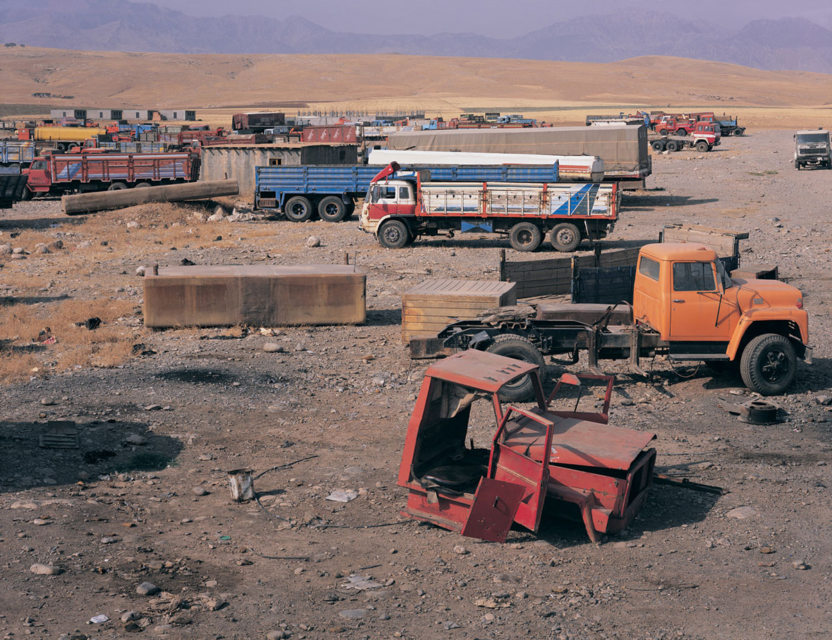 A photograph of truck parts in a dumping ground at the Turkey-Iraq border.