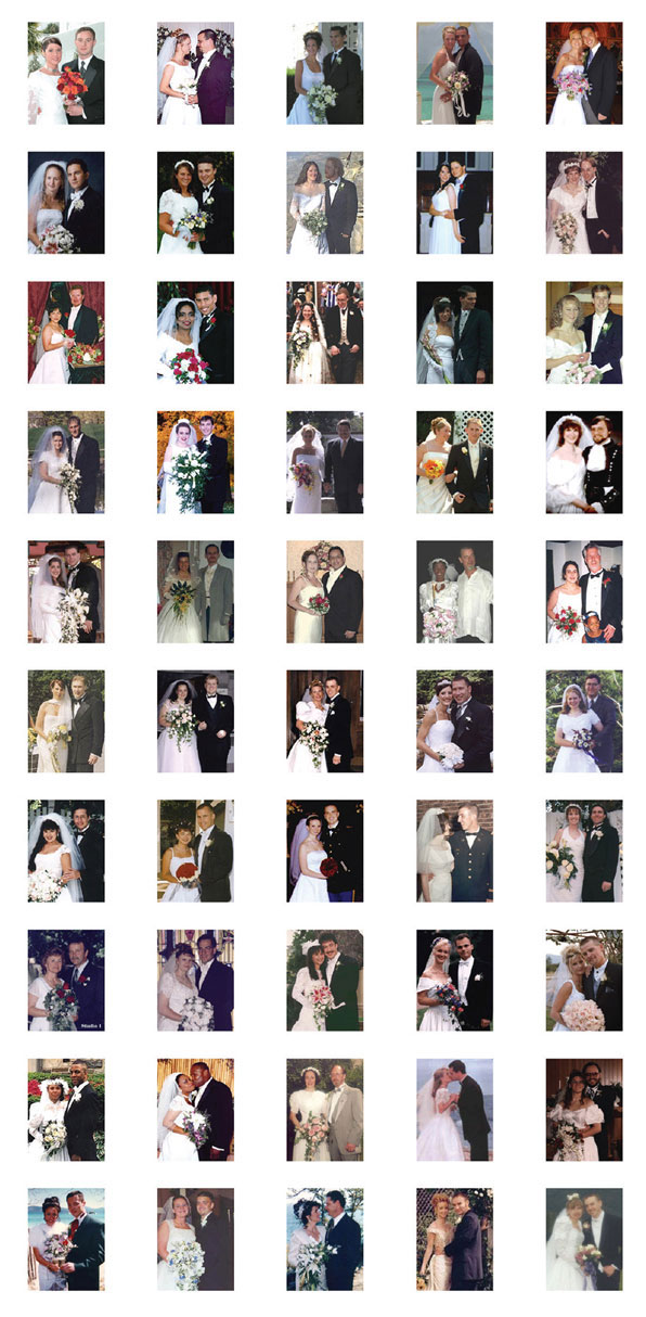 Another 50 of the 100 photographs of newlyweds which served as sources for the composite image.