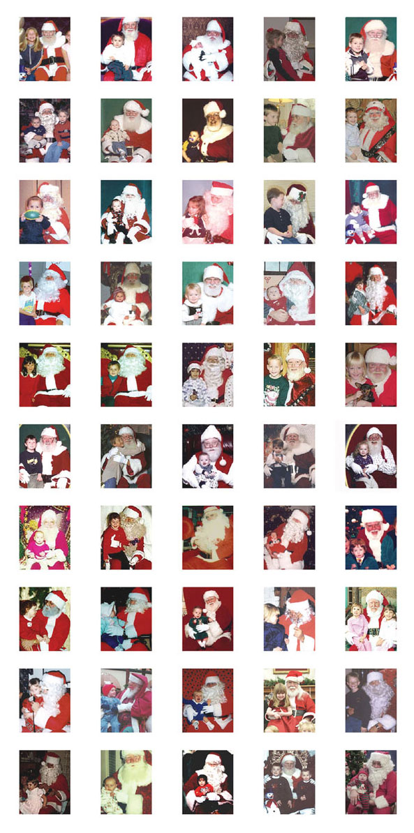 Another 50 of the 100 photographs of kids with Santa which served as sources for the composite image.