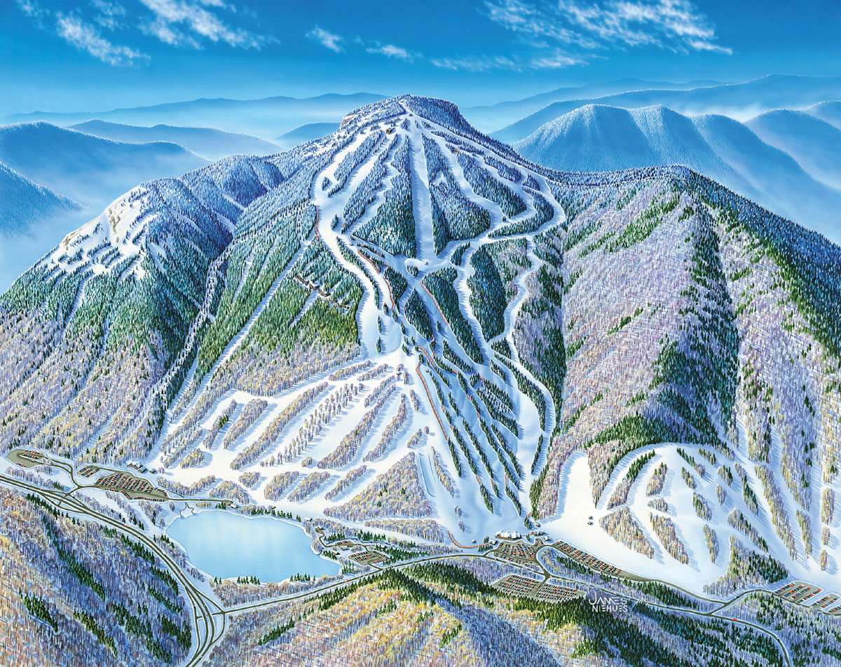 Illustrated ski area trail map of Cannon Mountain, New Hampshire.