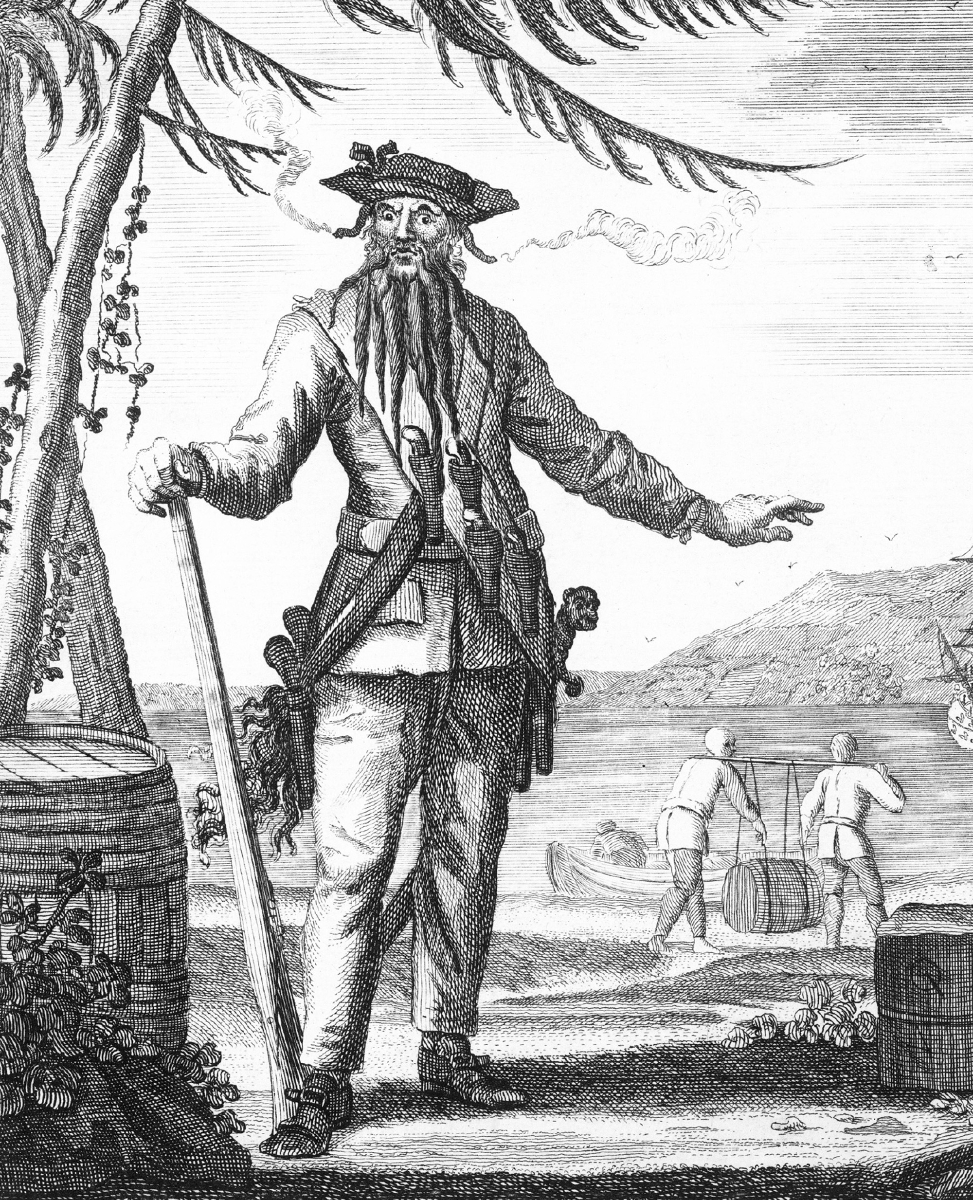 An illustration of Blackbeard, the famed English pirate. 