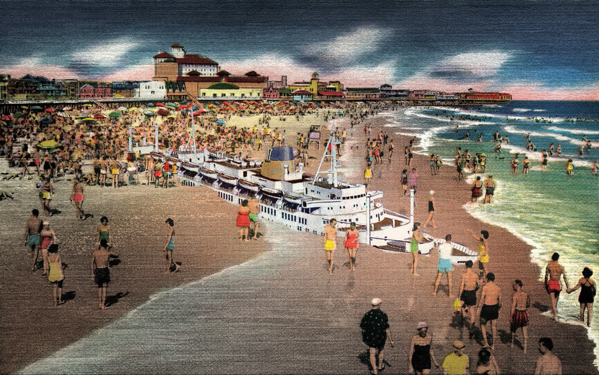 A postcard depicting artist Robert Bowen’s 2004 artwork titled “Beached.”