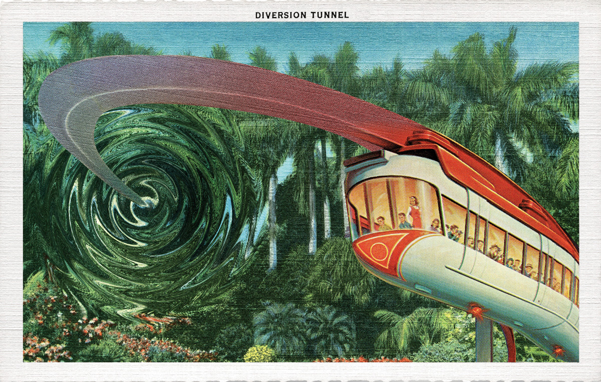 A postcard depicting artist Robert Bowen’s 2004 artwork titled “Diversion Tunnel.”