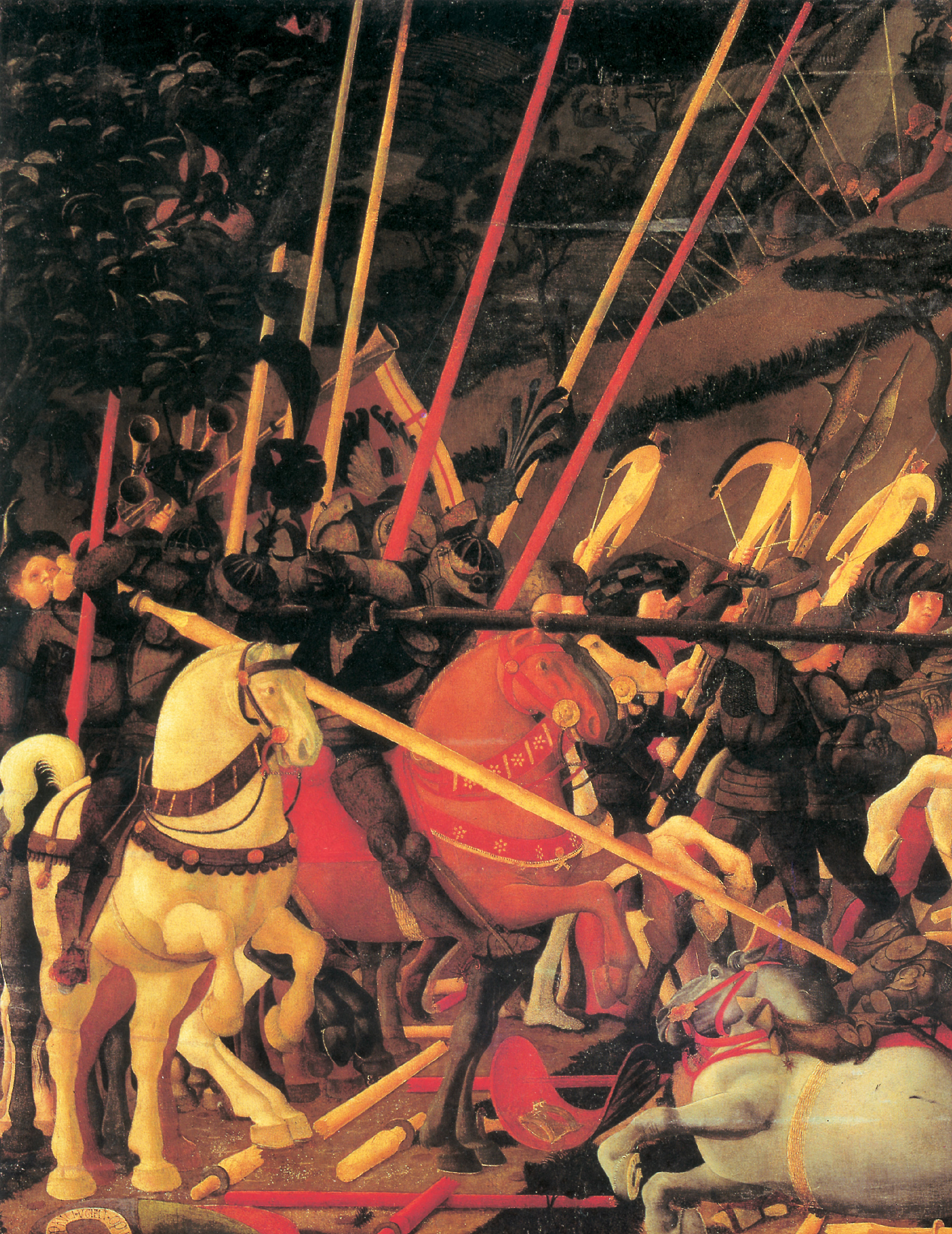 A detail of artist Paolo Uccello’s 1456 painting titled “The Battle of San Romano,” used in Marco Maggi’s “DDDrawing on Tradition.”
