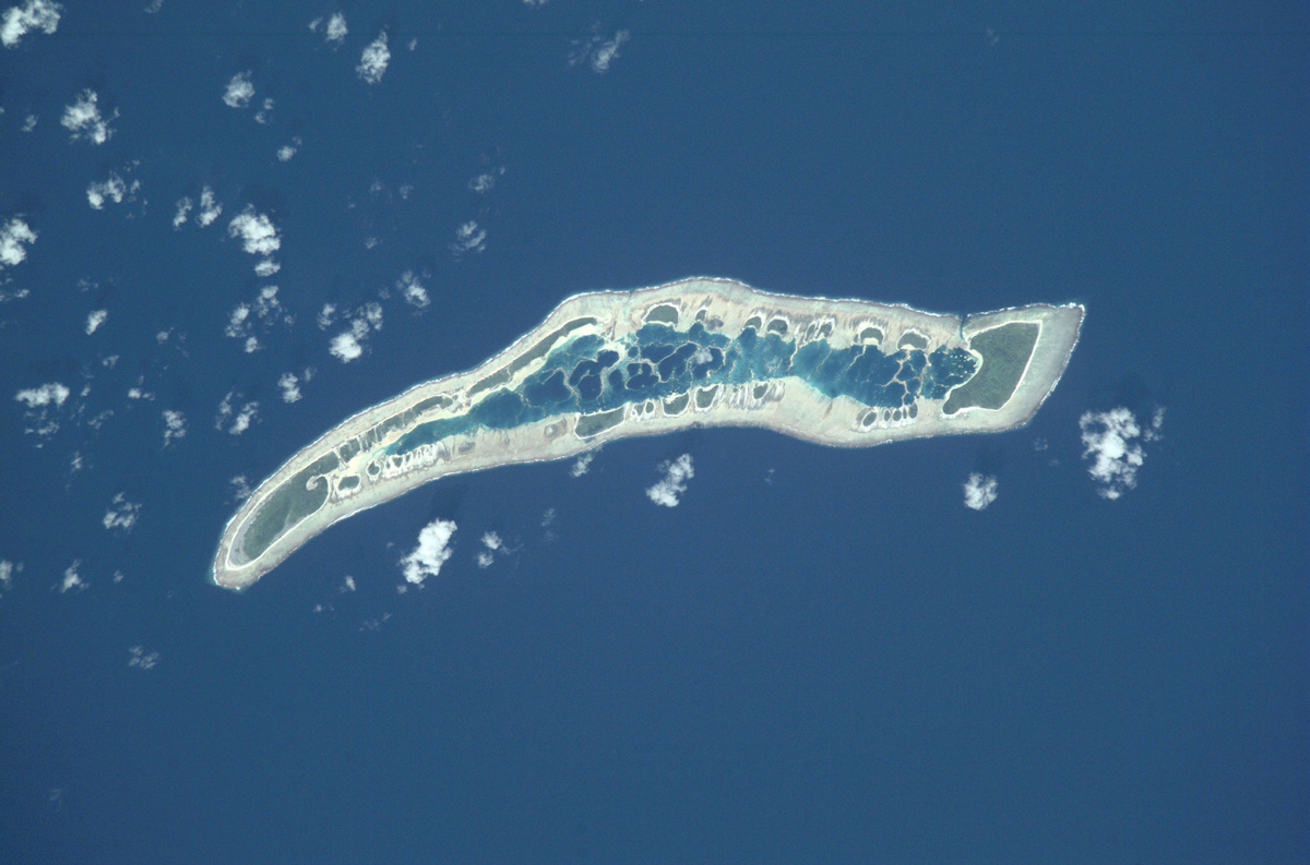 Satellite images of Caroline Island, renamed Millenium Island in 1999 after Kiribati assumed sovereignty.