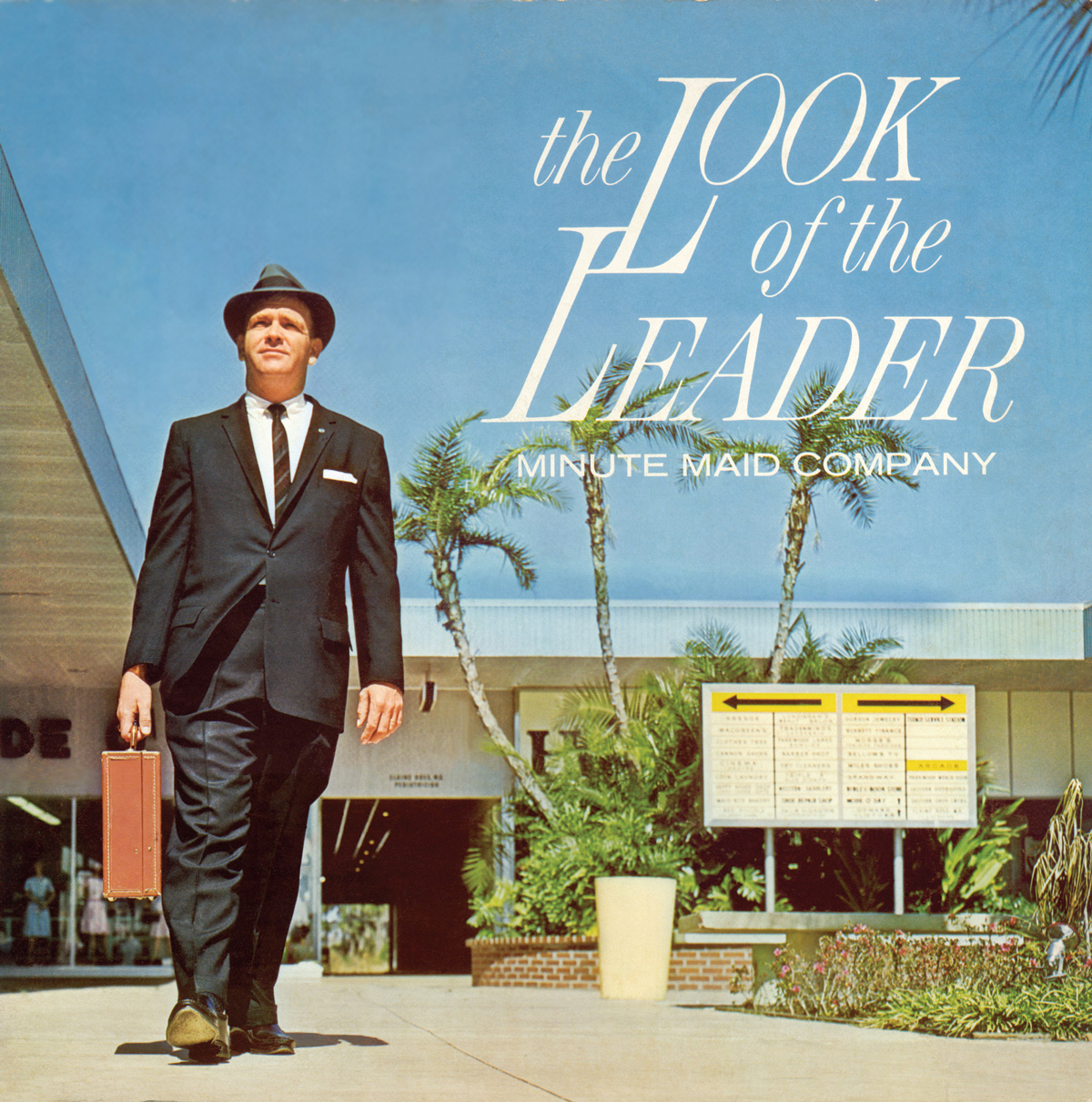 An album cover from 1963 for a Minute Maid industrial musical titled “The Look of the Leader.”