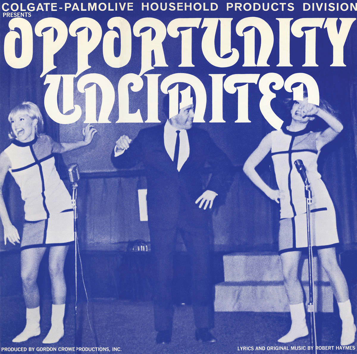An album cover from 1965 for a Colgate-Palmolive Household Products Division show titled “Opportunity Unlimited.”