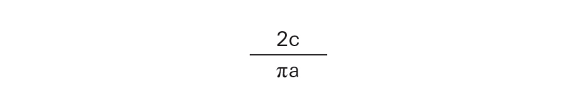 A mathematical equation that shows M divided by N is equal to 2c divided by pi multiplied by a.