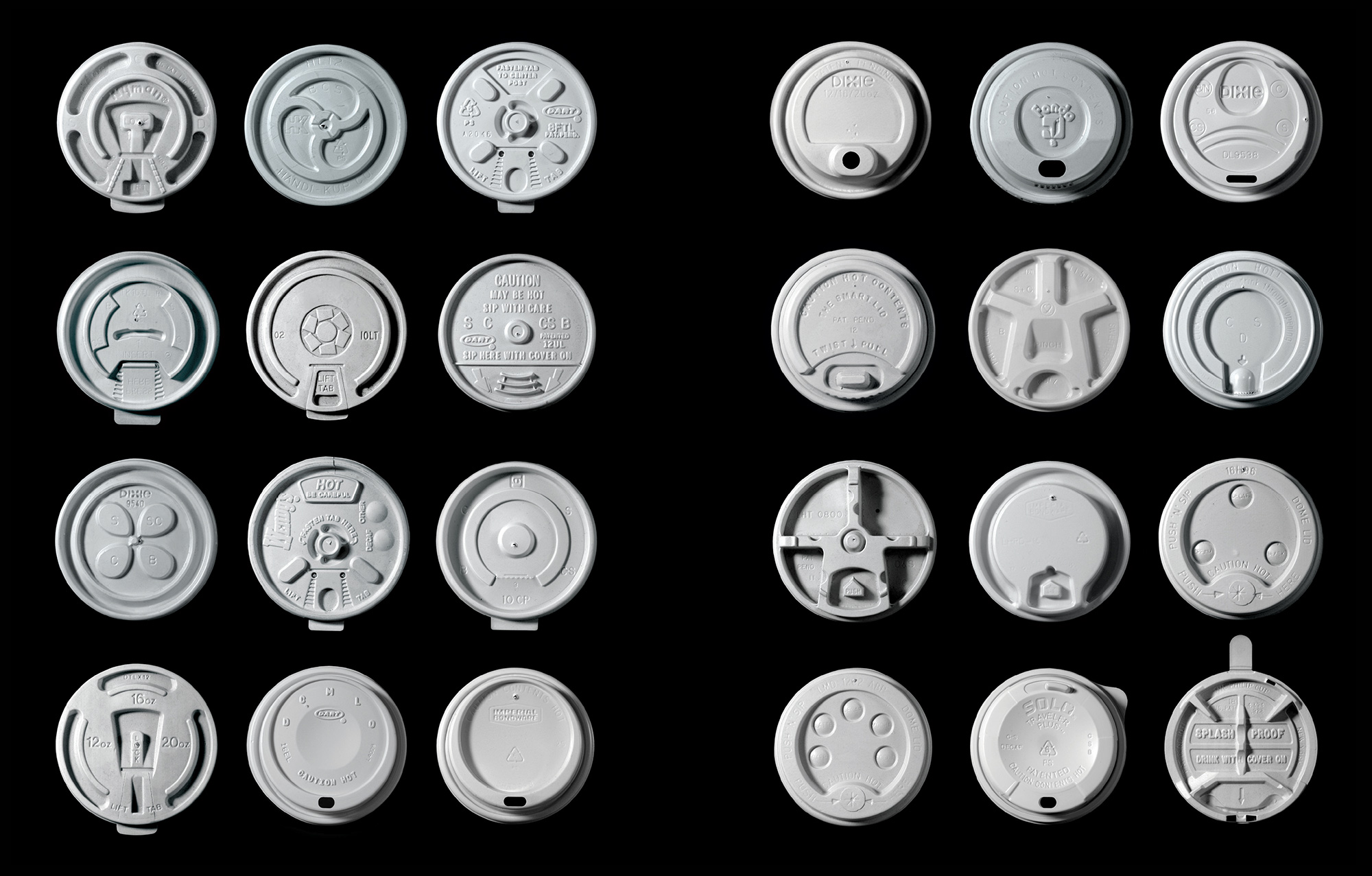 A photograph of 24 coffee cups from Louise Harpman and Scott Specht’s collection.