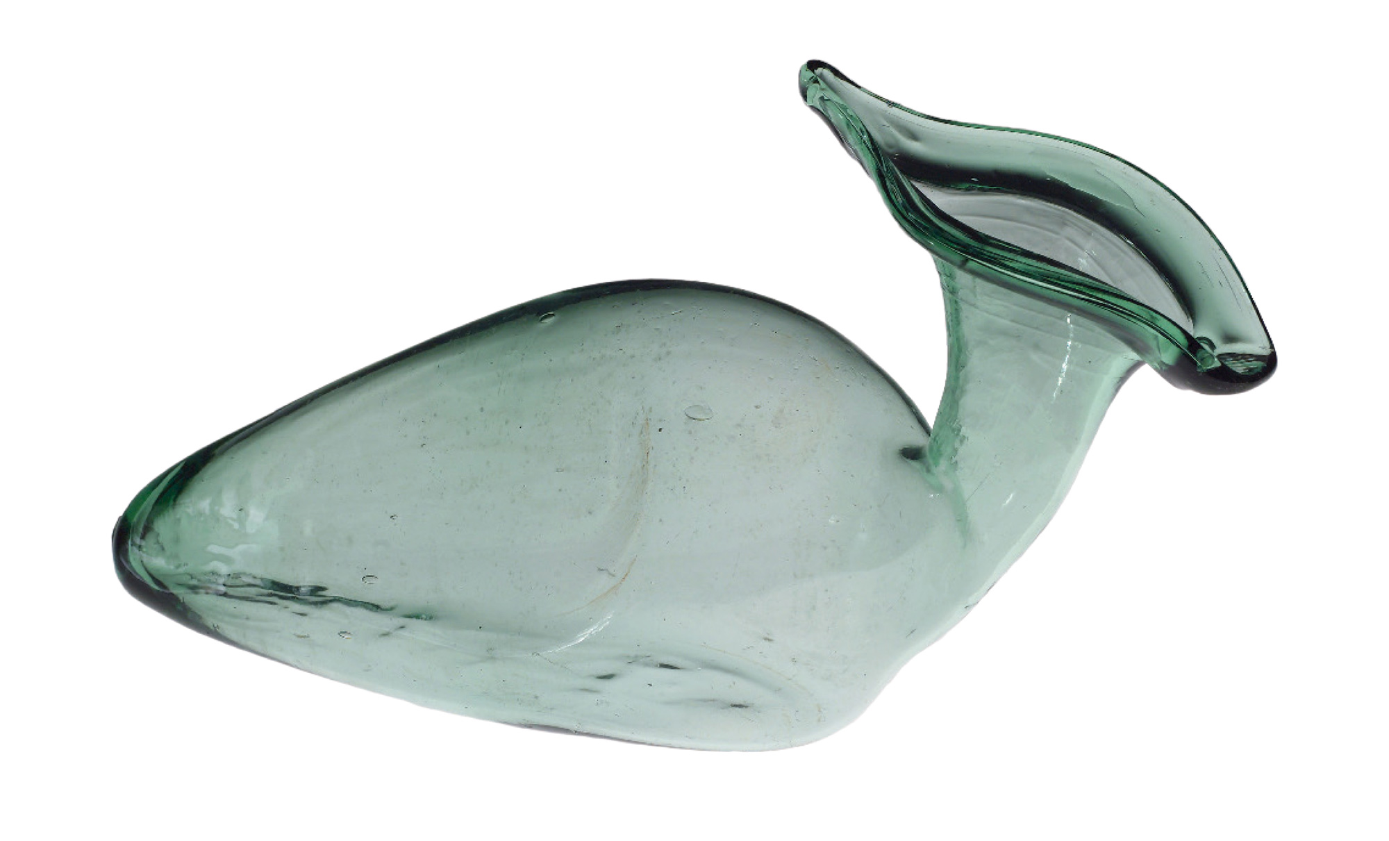 A photograph of a glass female urinal from circa 1701 to 1740. 