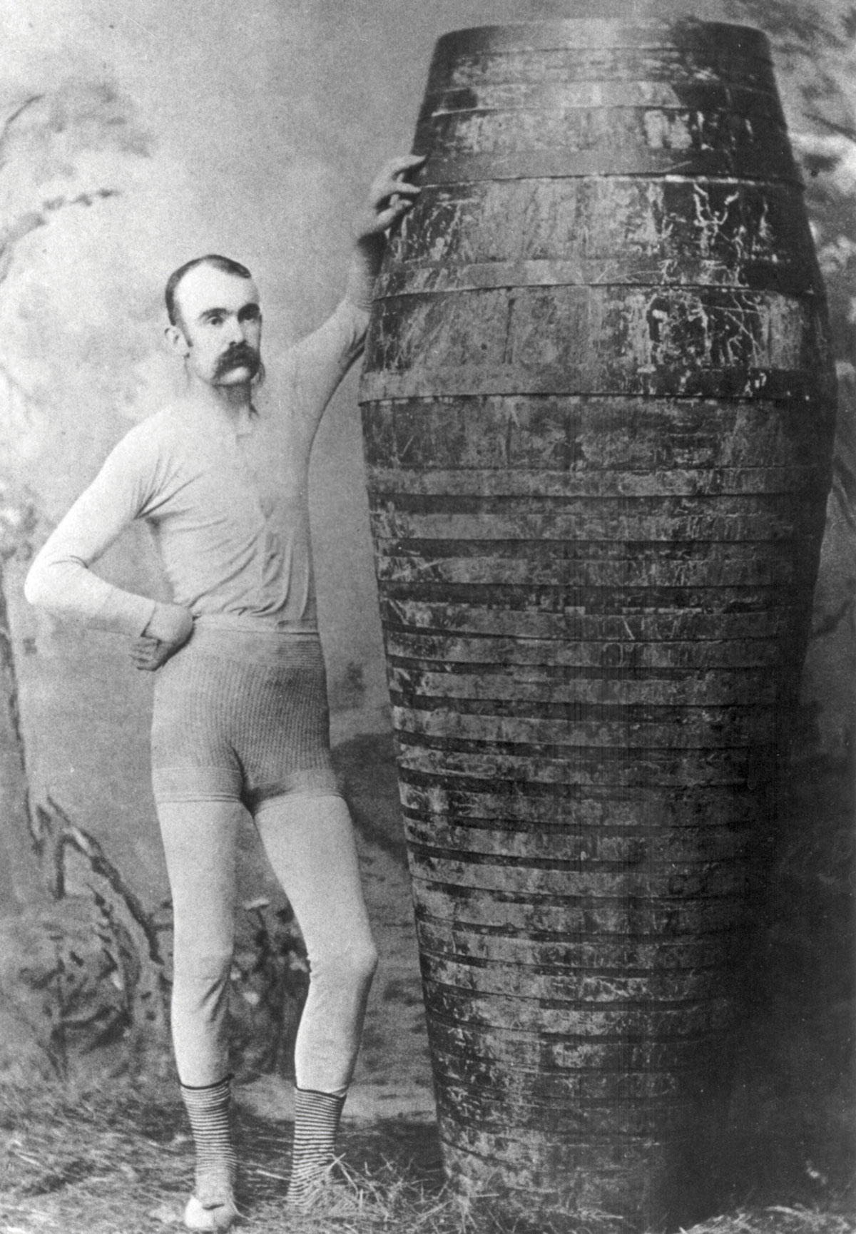 A 1886 photograph of Carlisle Graham, the first person to go through the Whirlp­ool Rapids in a barrel. 