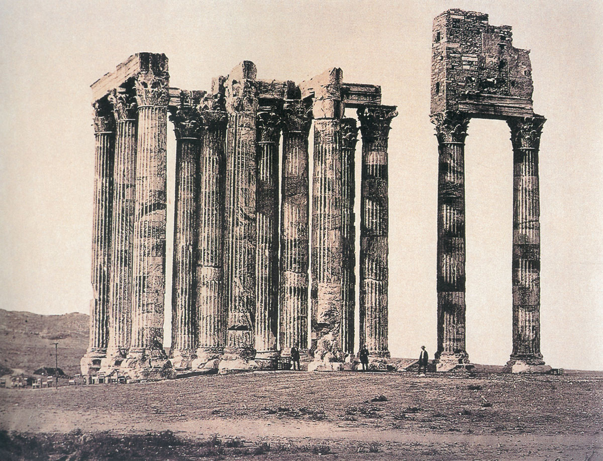An 1860 photograph by Dimitrios Constantinou showing the ruins of The Temple of Zeus. 