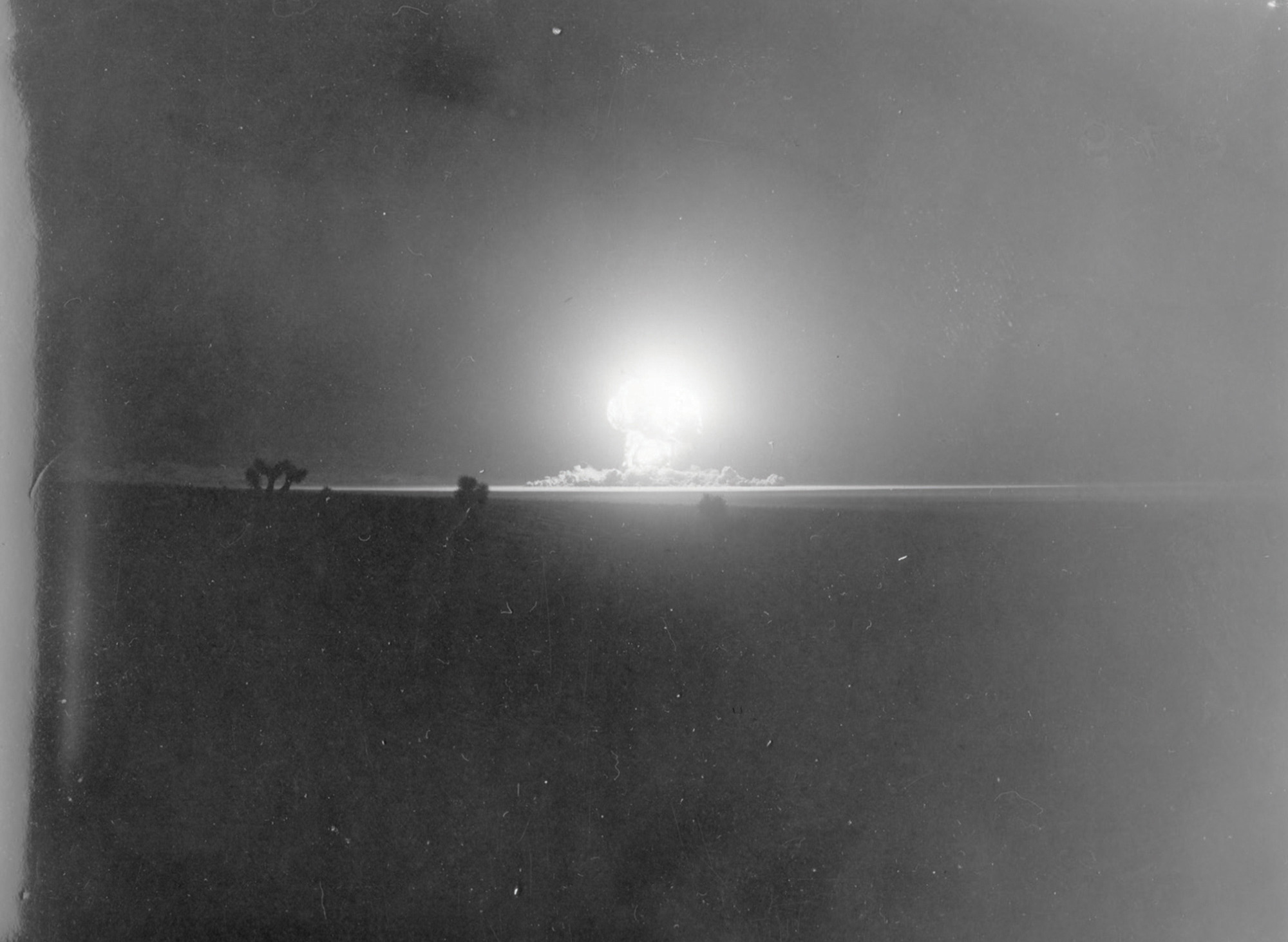 A photograph from Operation Cue depicting the nearby nuclear explosion.